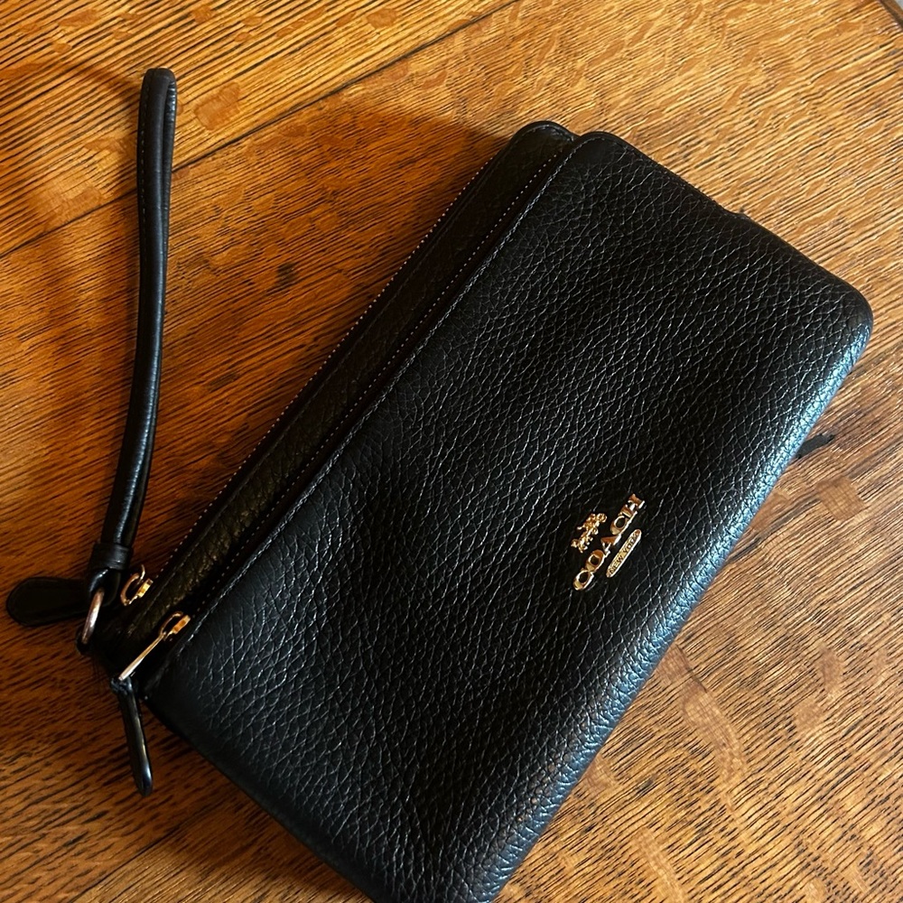 Coach Black Pebbled Leather Wristlet